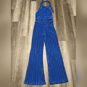 2pc Halter Top with Wide Leg Bottoms Royal Blue size L